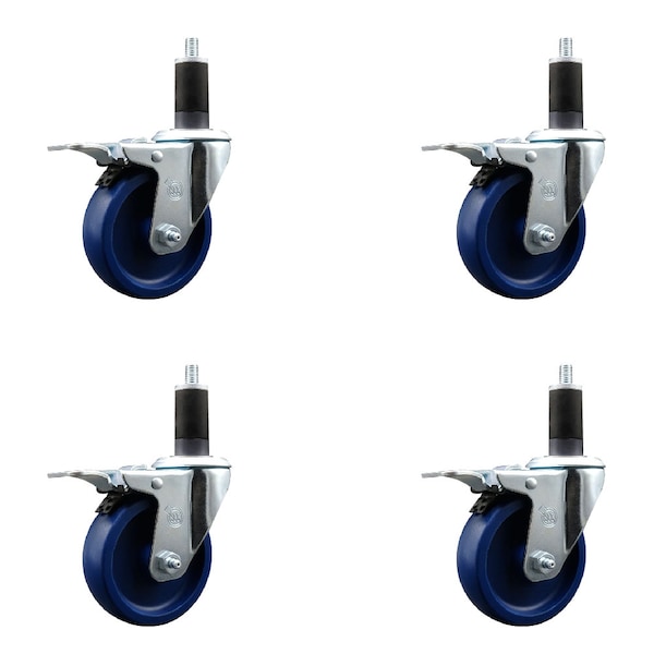 Service Caster 4'' Solid Poly Swivel 1-1/4'' Expanding Stem Caster Set Total Lock Brake, 4PK SCC-EXTTL20S414-SPUS-114-4 - main